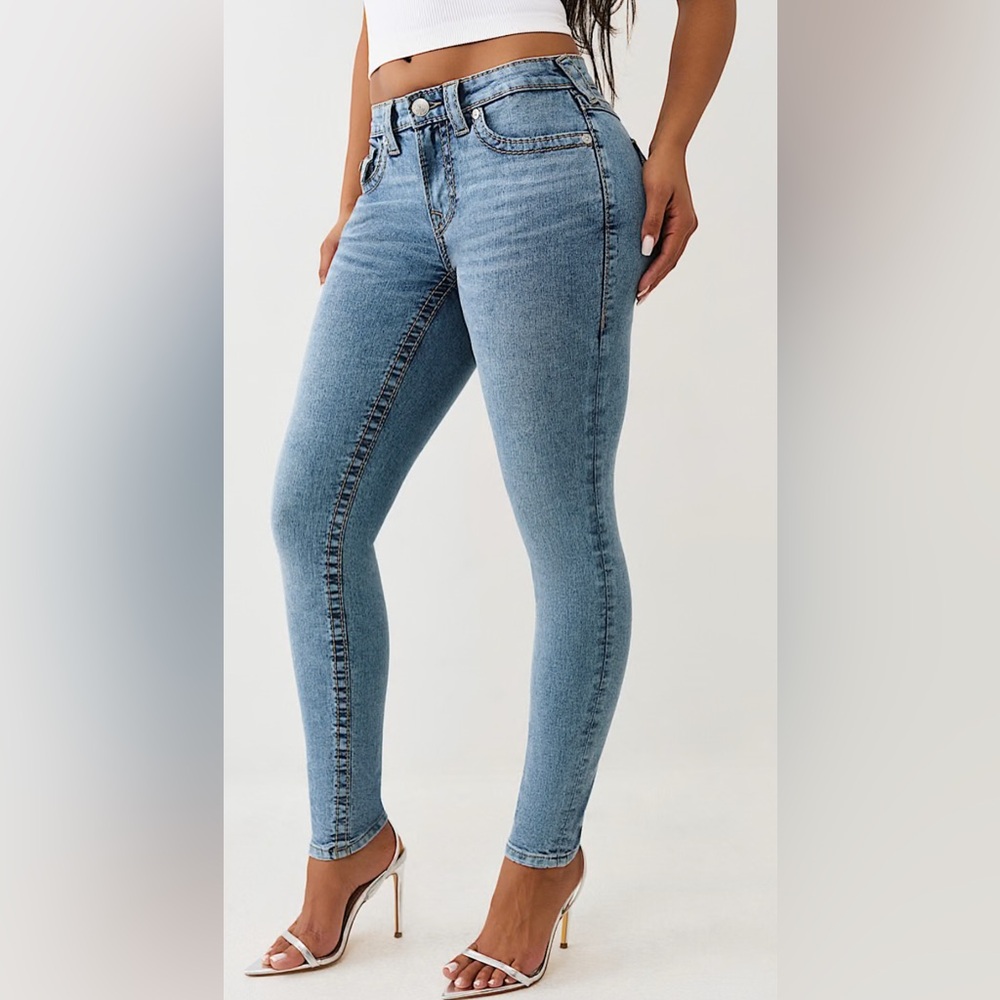 True Religion Jenny Mid rise Skinny Denim Blue Jeans 27 - Picture 3 of 13
